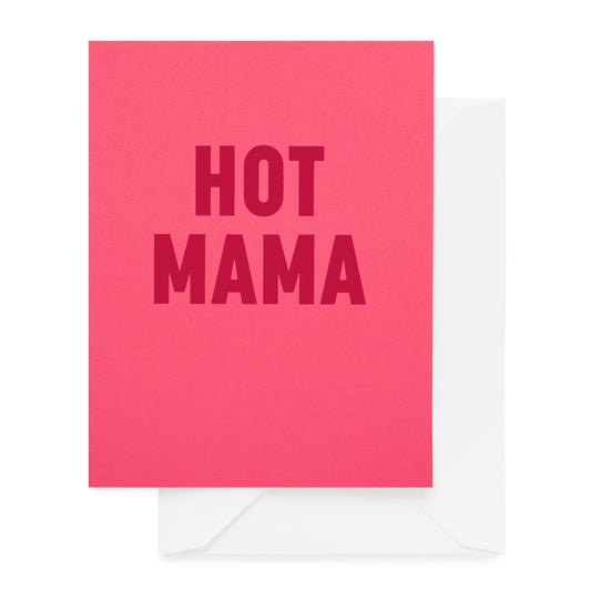 Hot pink mother's day card with pink 'hot mama' greeting with a white envelope