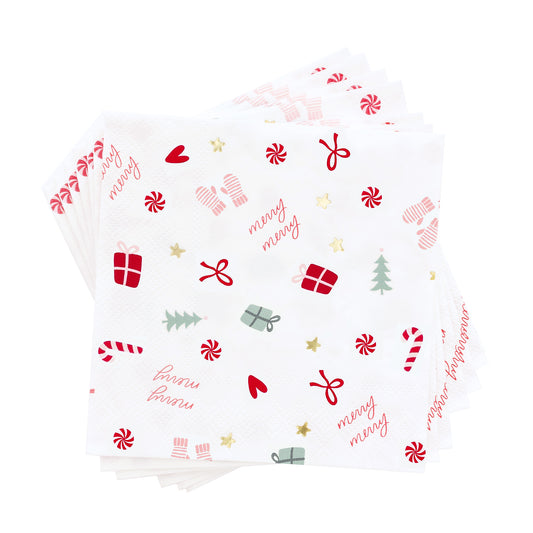 Cocktail napkin with holiday icons