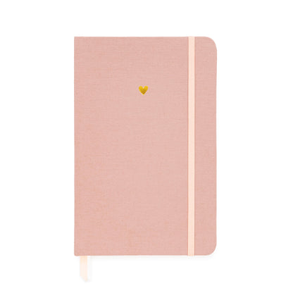 Rose linen journal with foil stamped gold heart