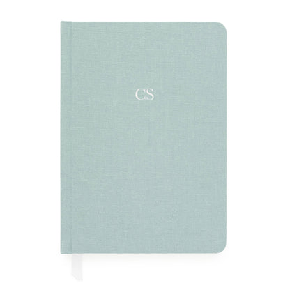 tailored mist green journal with white foil monogram