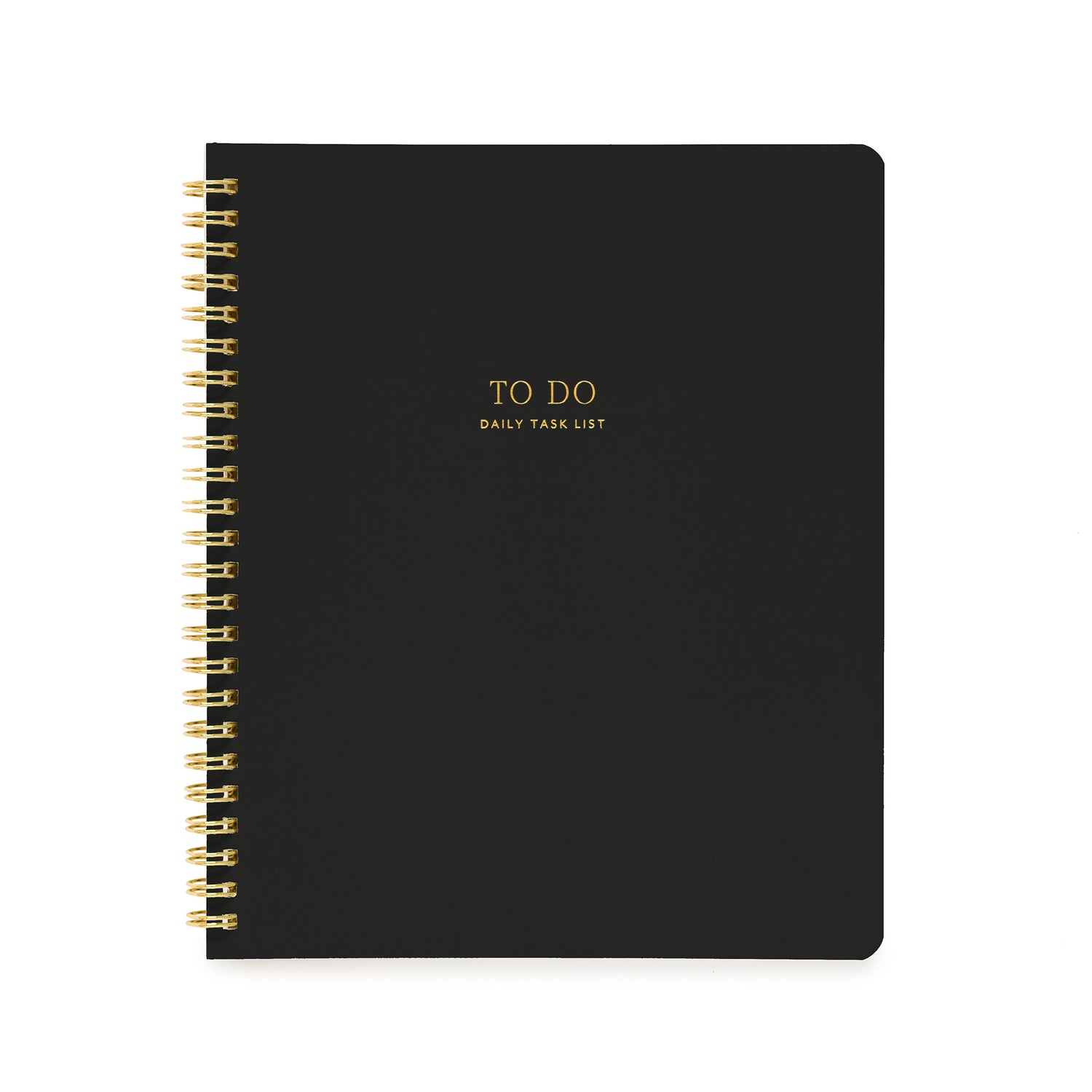 Black spiral notebook with gold foil to do daily task list foil stamped}