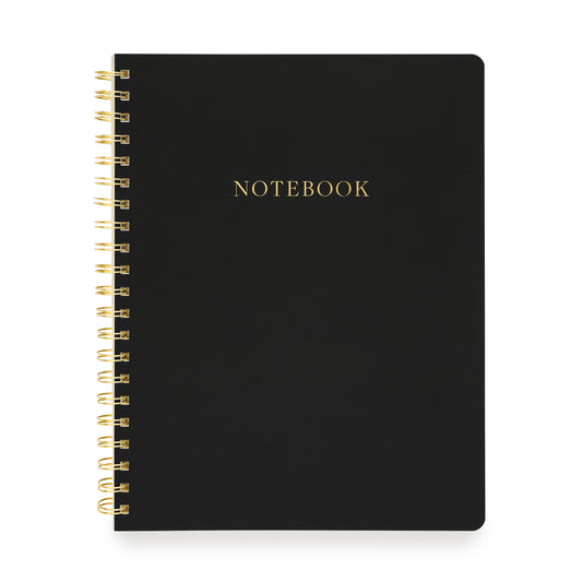 Large notebook in black with gold spiral and gold foil notebook on cover