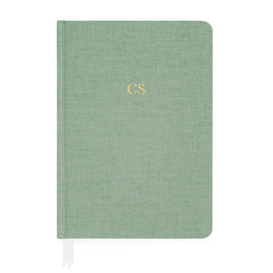 Sage green fabric journal with gold foil monogram