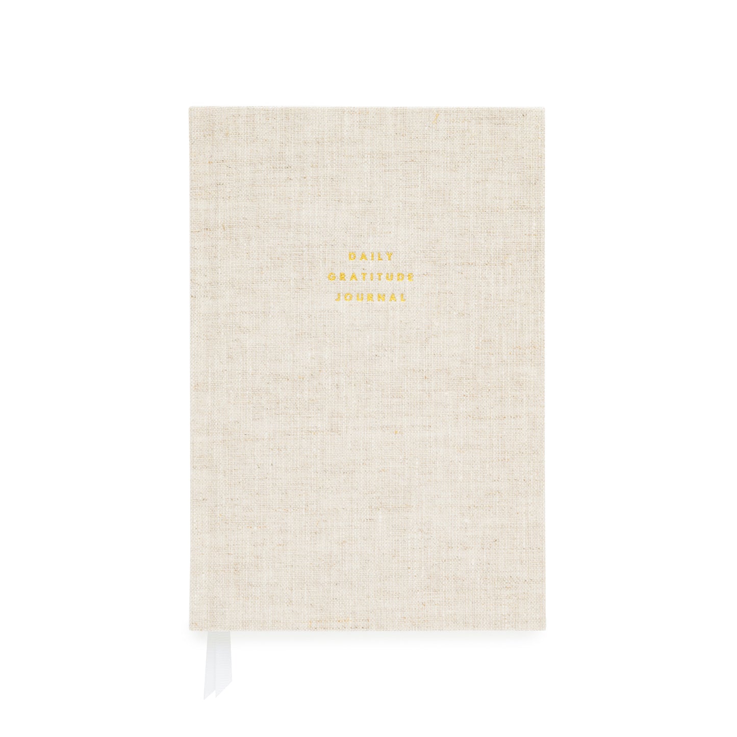 Flax gratitude journal printed with daily gratitude journal in gold foil