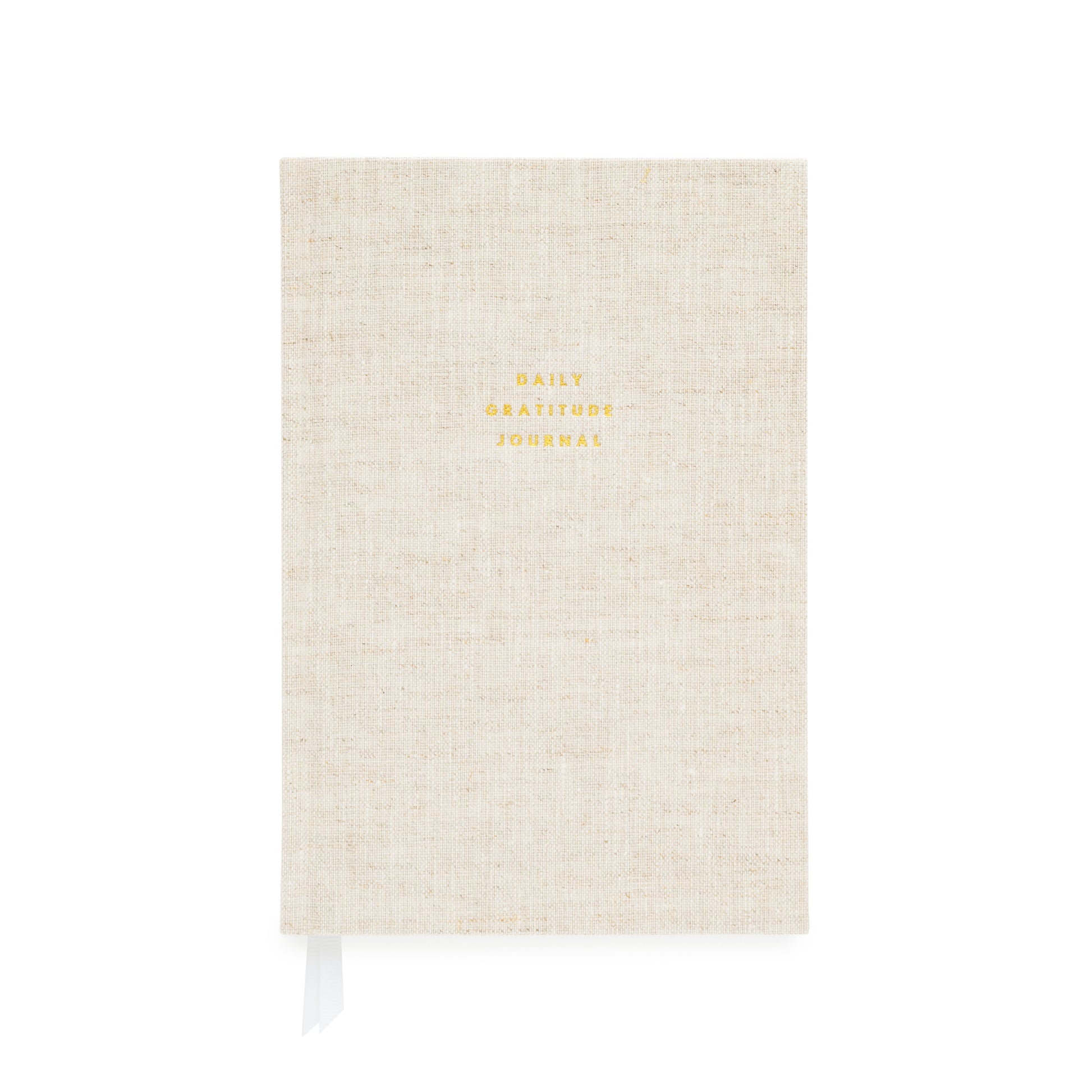 Flax gratitude journal printed with daily gratitude journal in gold foil