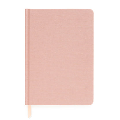 Rose linen journal with pink and white ribbon markers