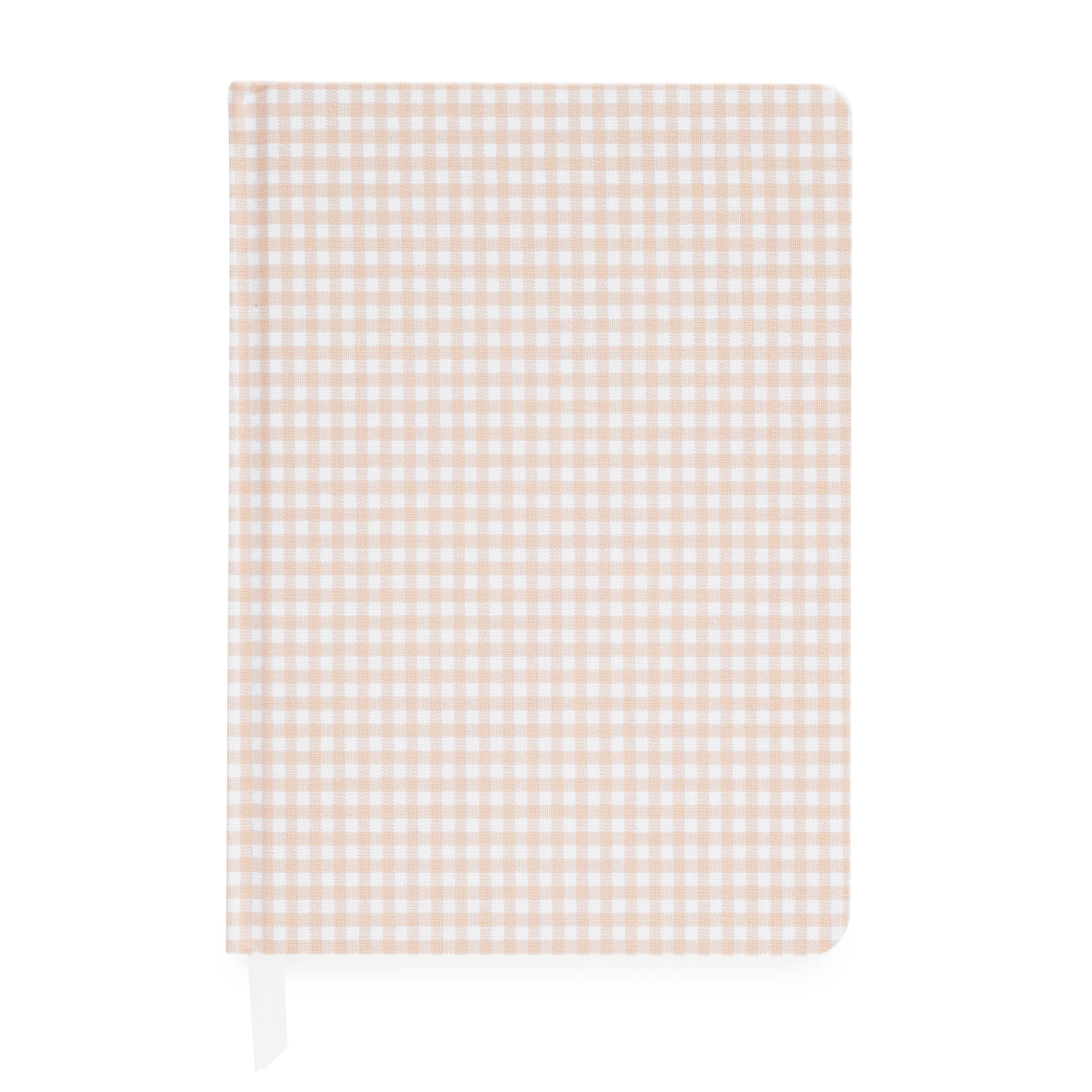 Pink and white gingham journal with white ribbon markers