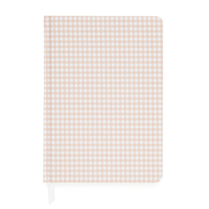 Pink and white gingham journal with white ribbon markers