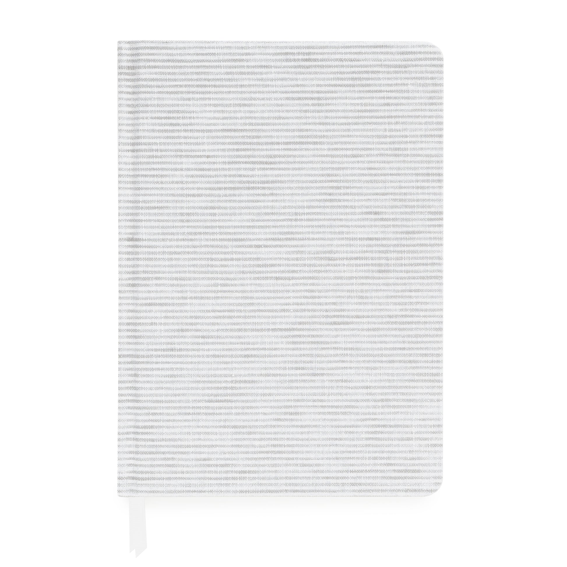 Grey stripe fabric journal with double white ribbon marker