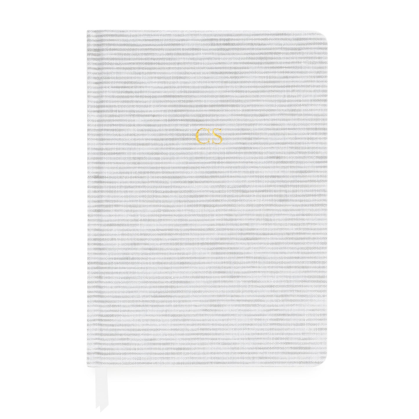 Grey and white stripe journal with gold foil initials