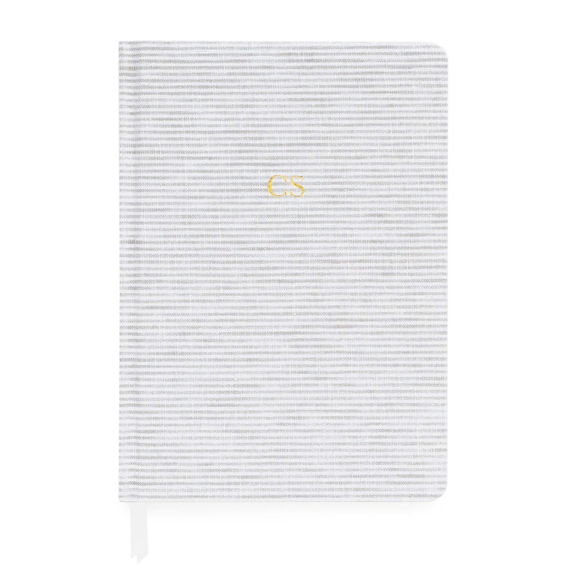Grey and white stripe journal with gold foil initials