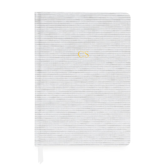 Grey and white stripe journal with gold foil initials