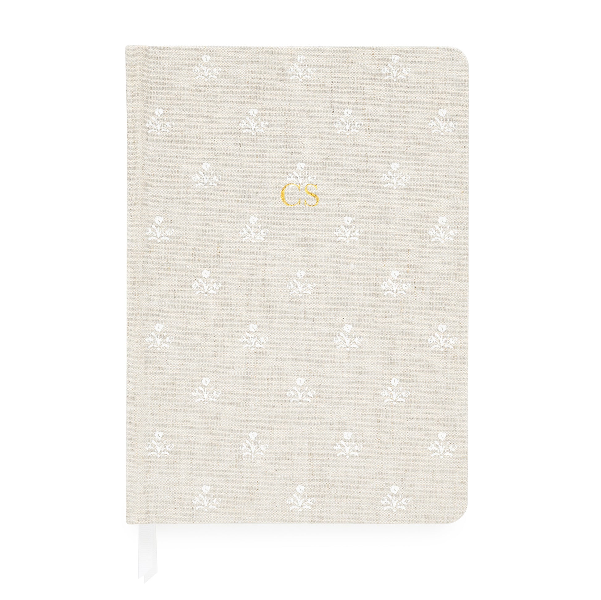 Beige journal with white painted flowers and gold foil initials