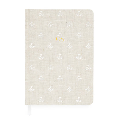 Beige journal with white painted flowers and gold foil initials