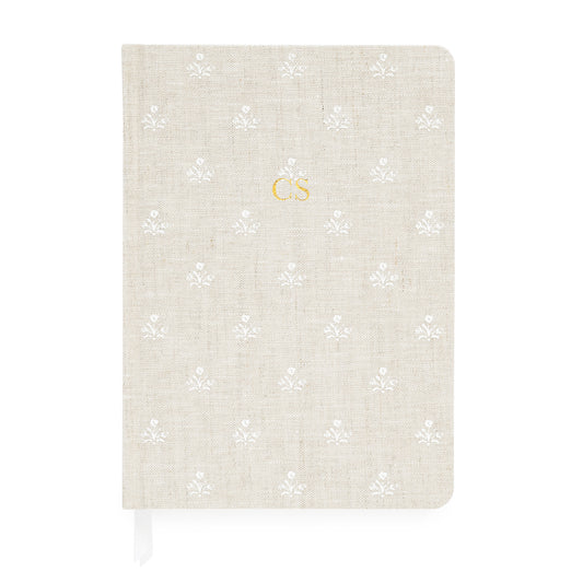 Beige journal with white painted flowers and gold foil initials