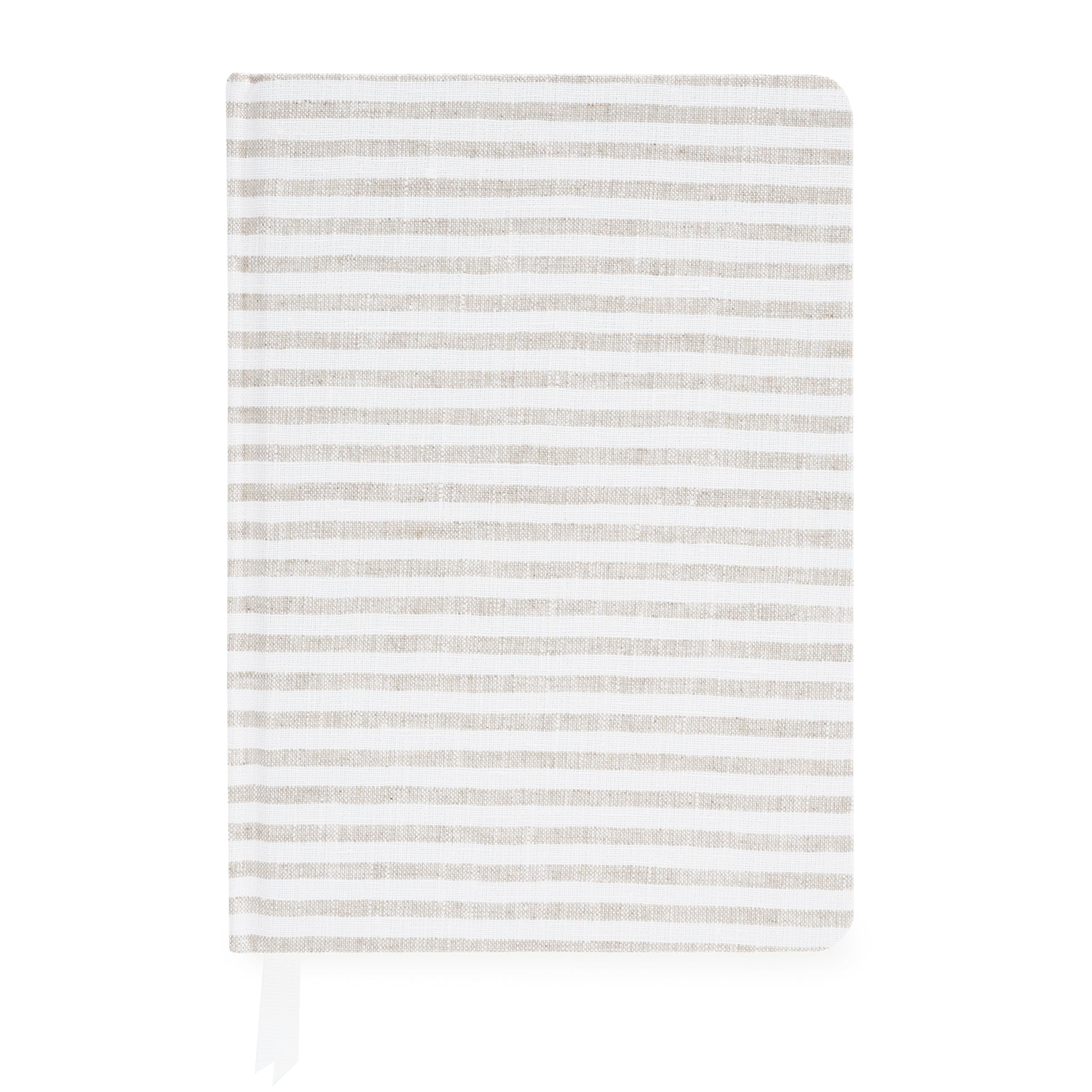 Flax and white striped journal with white ribbon markers