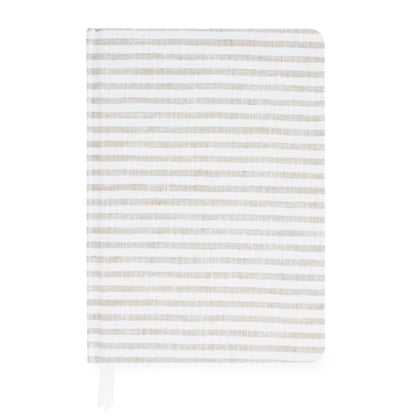 Flax and white striped journal with white ribbon markers