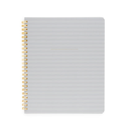 Blue and white stripe notebook with gold coil