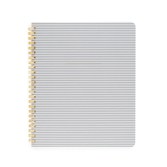 Blue and white stripe notebook with gold coil