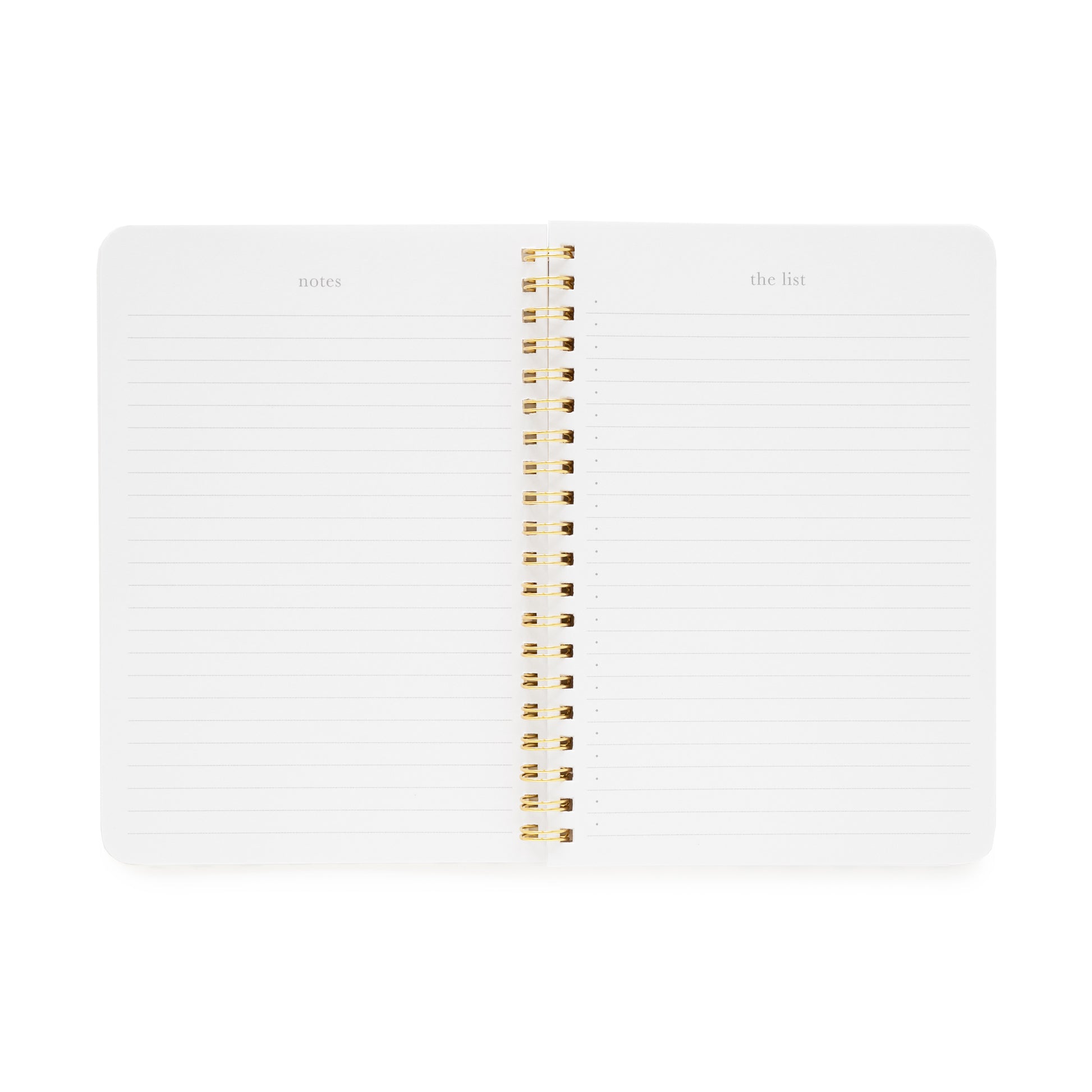 Interior of spiral notebook - white notebook with gold spiral binding