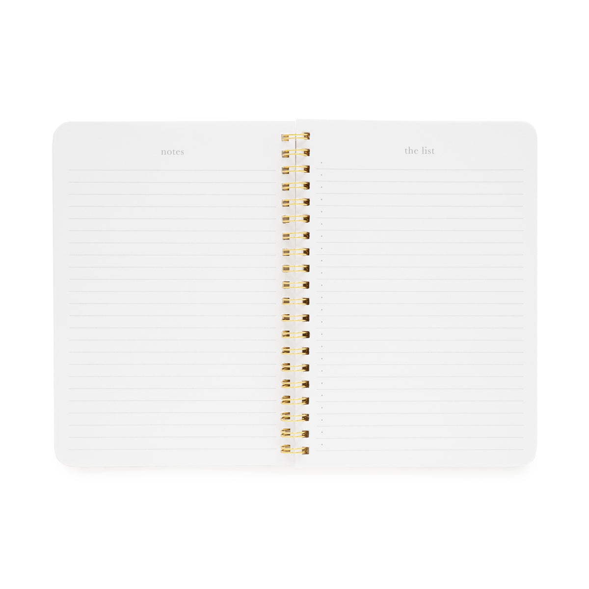interior of mini stripe notebook with notes on the left and the list on the right
