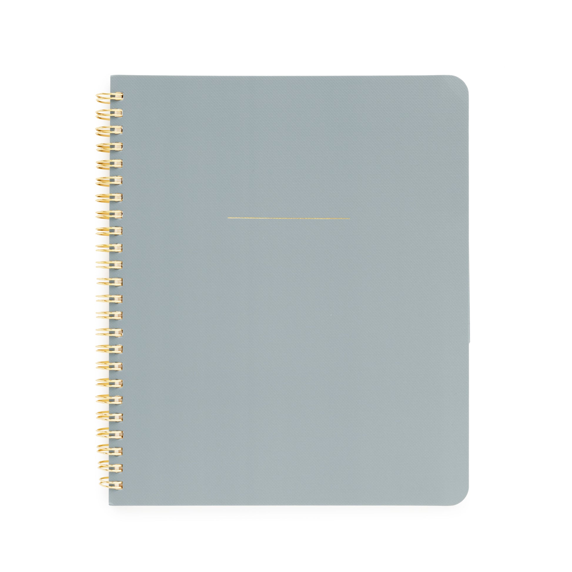 Dusty blue notebook with gold spiral binding