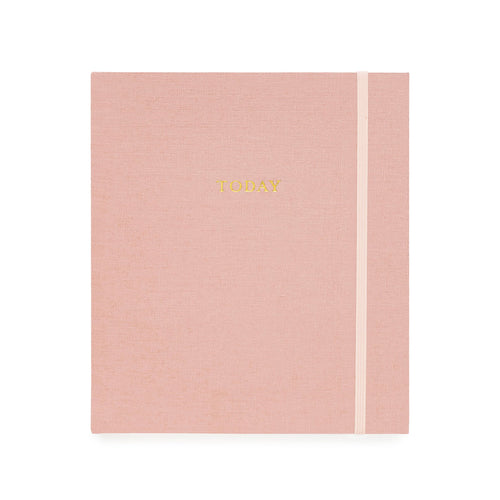 Rose linen fabric mindful daily journal with today stamped in gold foil