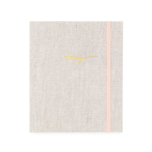 Flax mindful journal cover with gold foil today on cover and pink elastic
