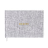 Heather Grey Linen Guest Book with Gold Foil Guests on the Cover