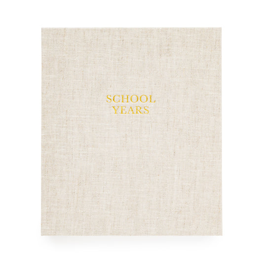 Flax Linen book over with school years stamped in gold foil