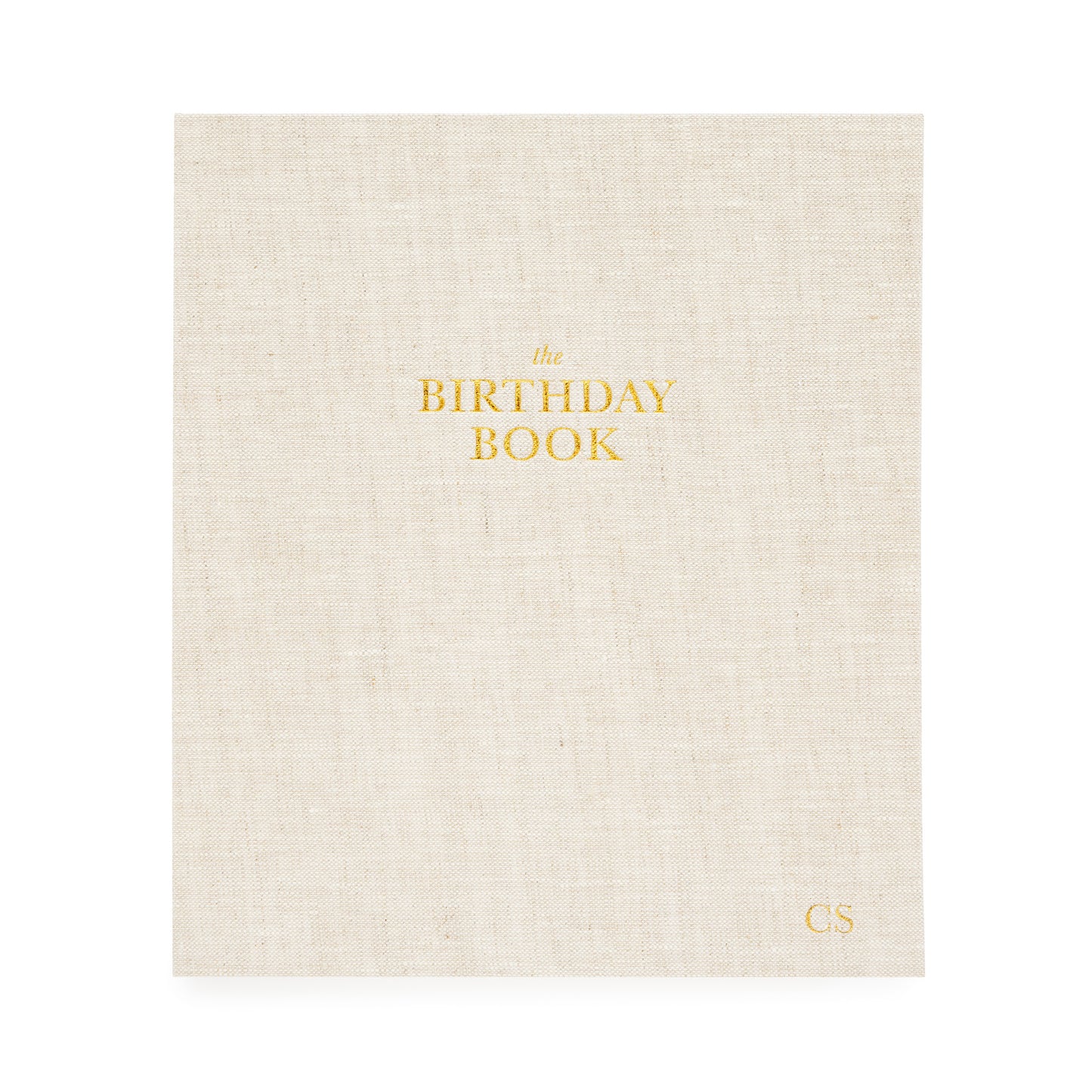 Birthday Book in flax foil stamped in gold with the birthday book and personalized initials