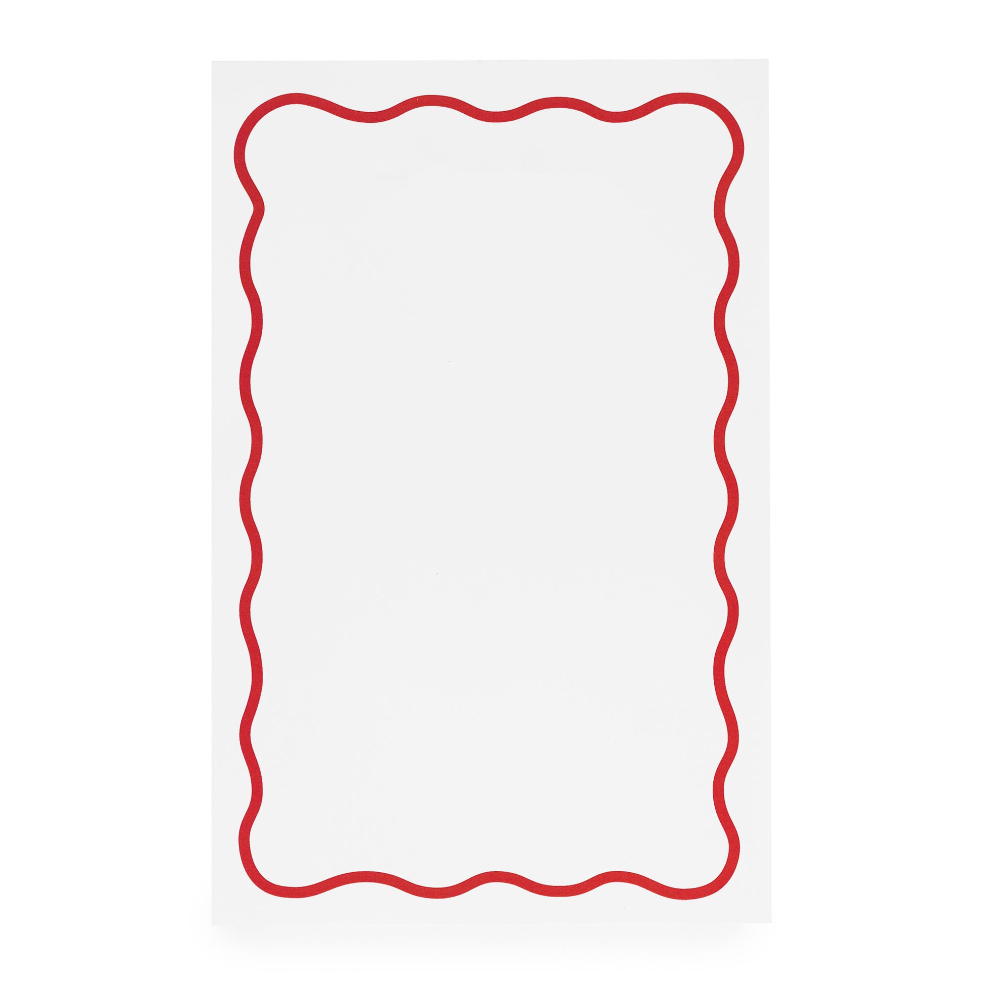 Red scalloped border on white notepad
