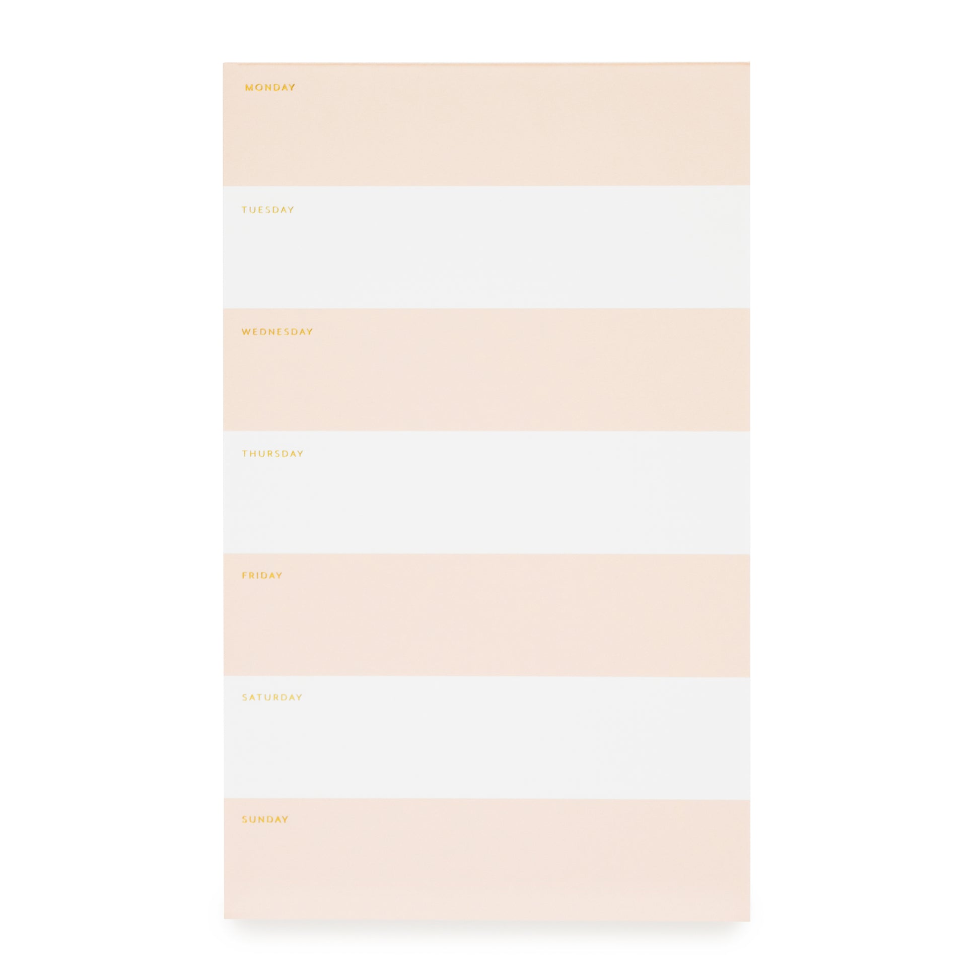 pale pink and white striped weekly pad with gold foil days of the week