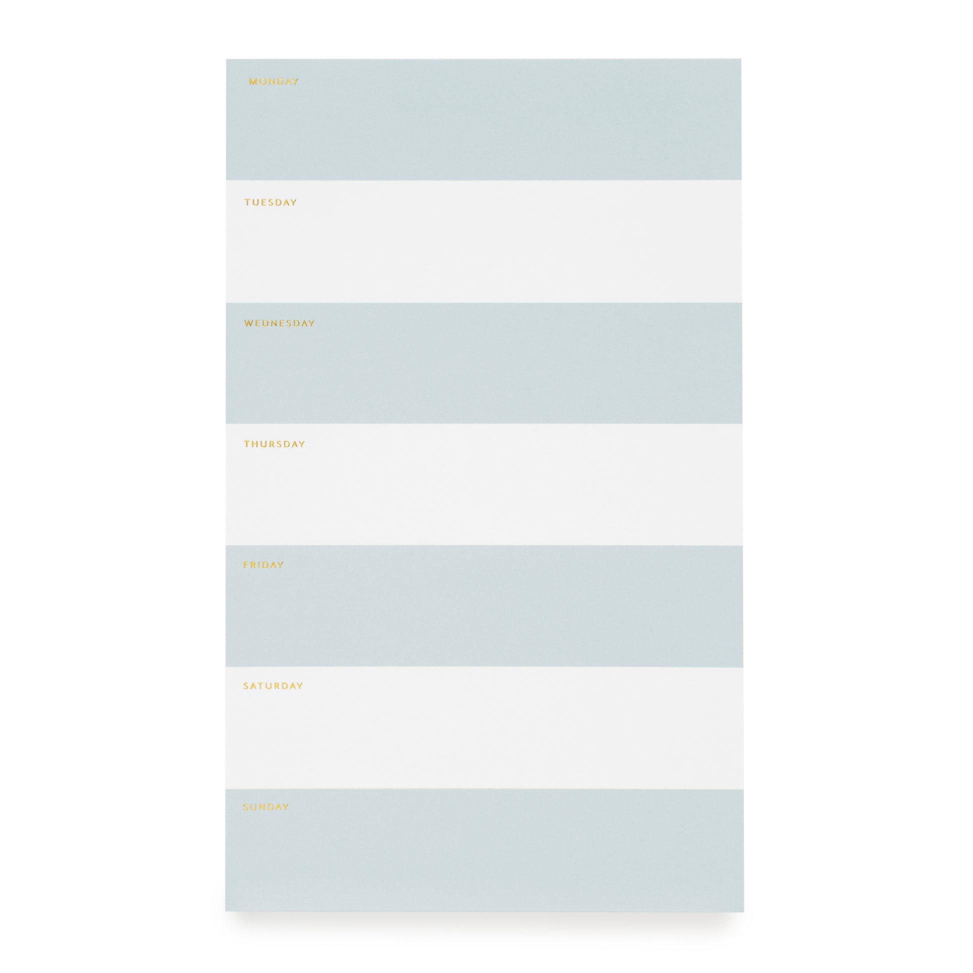 Blue and white striped weekly pad with gold foil details