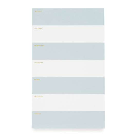 Blue and white striped weekly pad with gold foil details