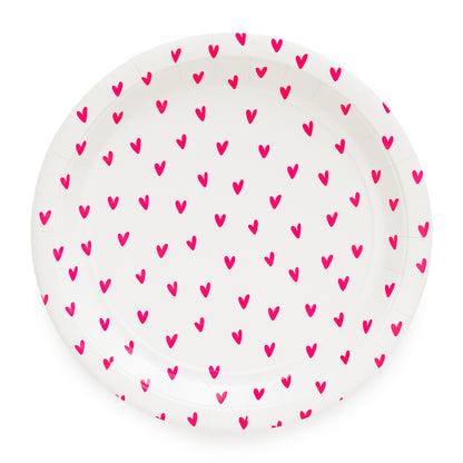 Large white and neon pink heart paper plates