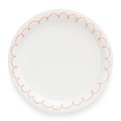 Large white with pink swirl border paper plates