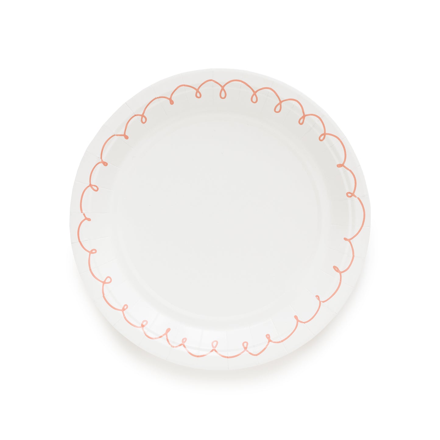 Small white paper plates with pink swirl