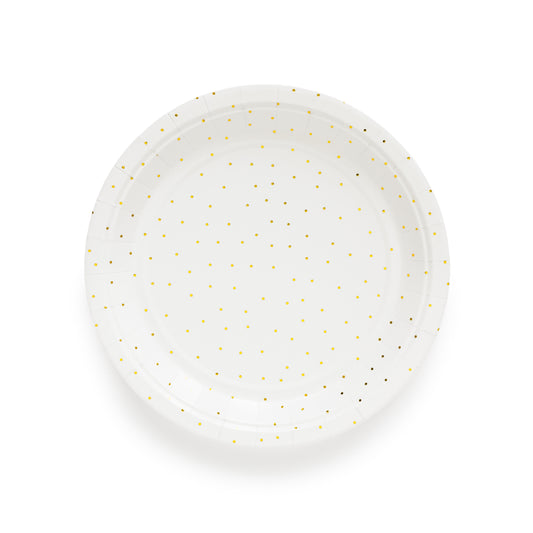 White and gold foil dot paper plates