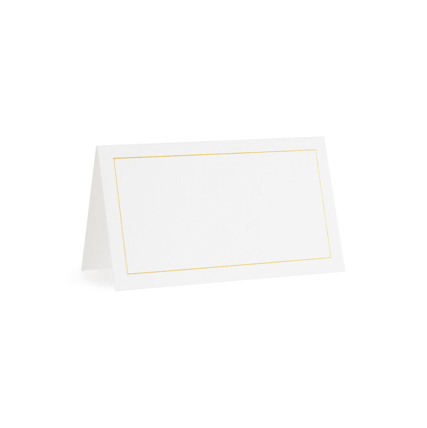 white tented place card with gold thin border