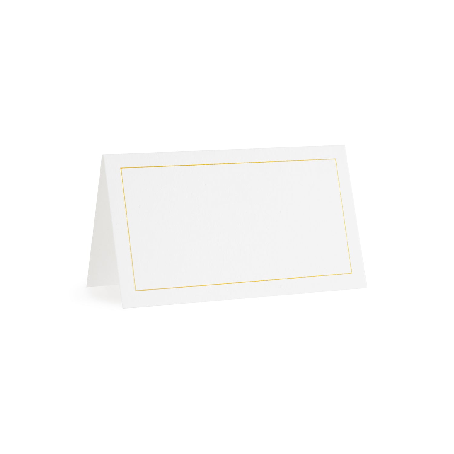 white tented place card with gold thin border}