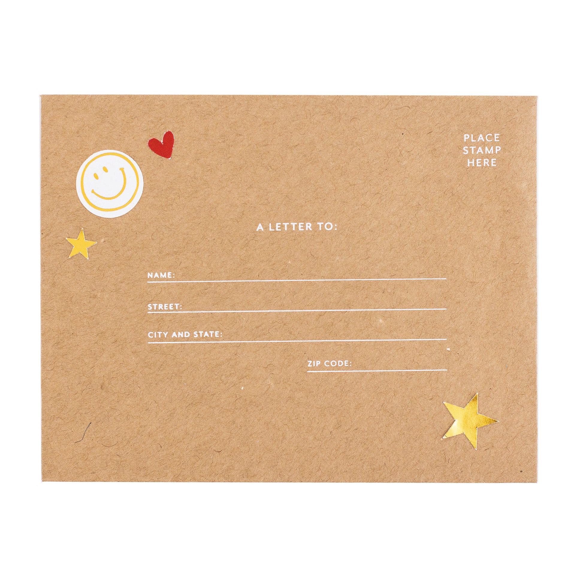 camp notes envelope with stickers