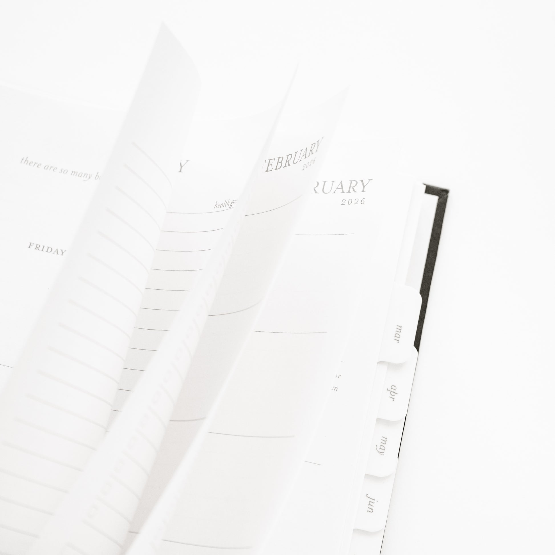 Calendar pages for February 2026 flipping open of the spiral planner