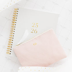 25 26 academic planner with rose and white dot pouch with monogram initials