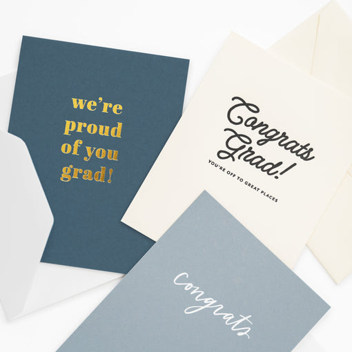assorted graduation cards - we're proud of you grad, congrats grad, congrats blue card
