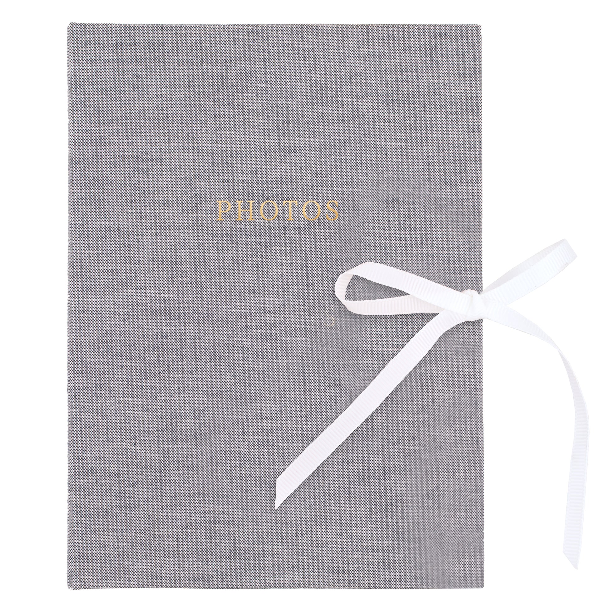 Chambray photo album with white ribbon tie