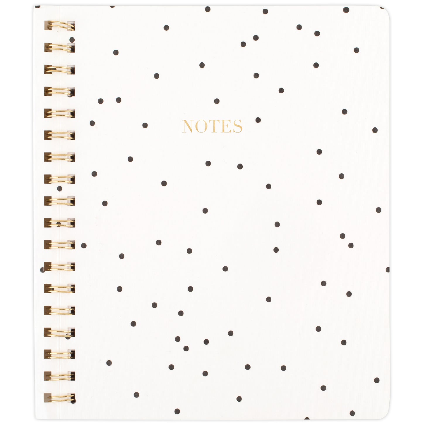 Black dot on white spiral notebook with gold foil NOTES on cover