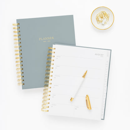 2025-2026 Dusty Blue Academic Signature Spiral Weekly Monthly Planner