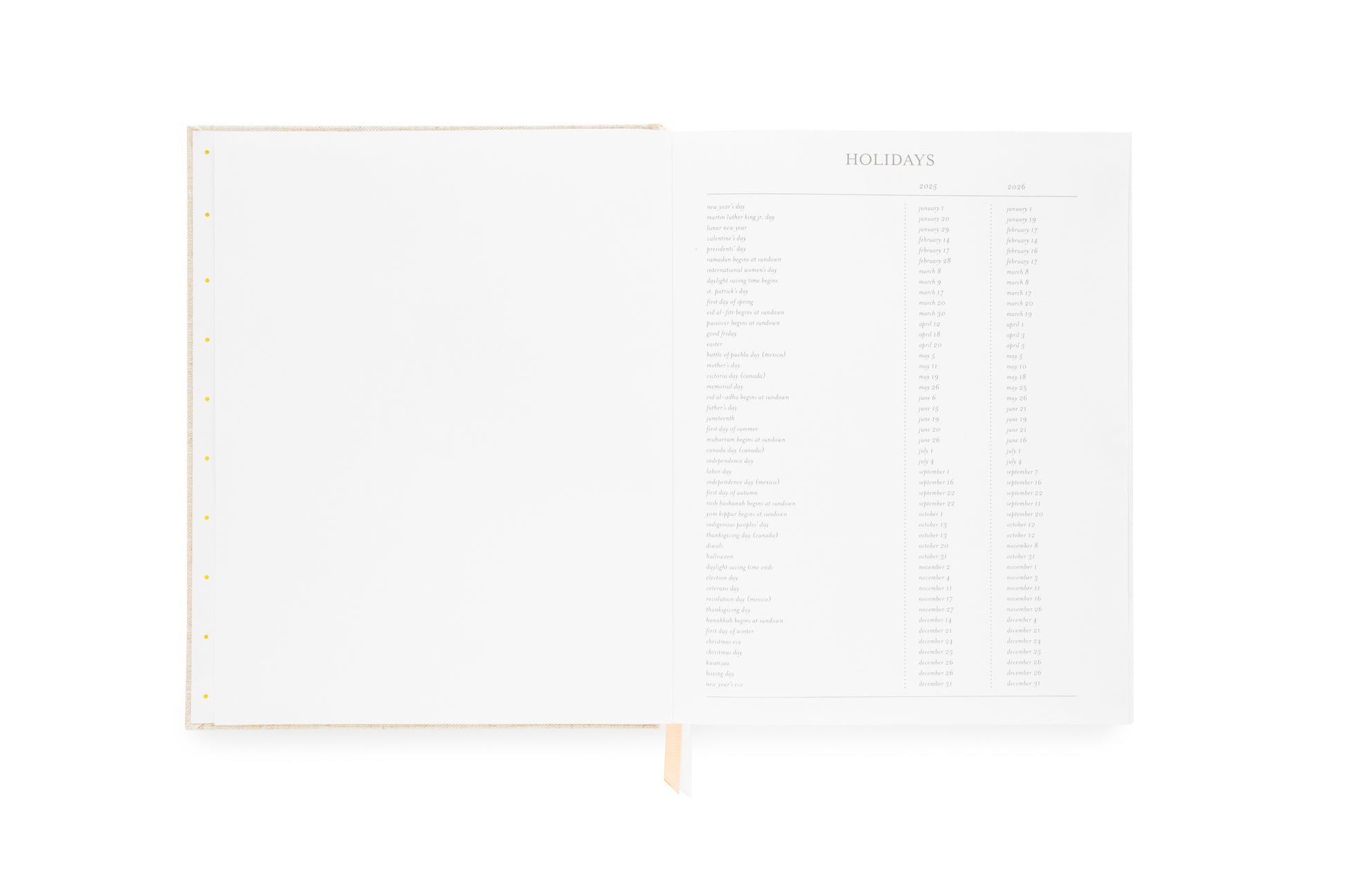 Holiday List of 2025 Desk Agenda