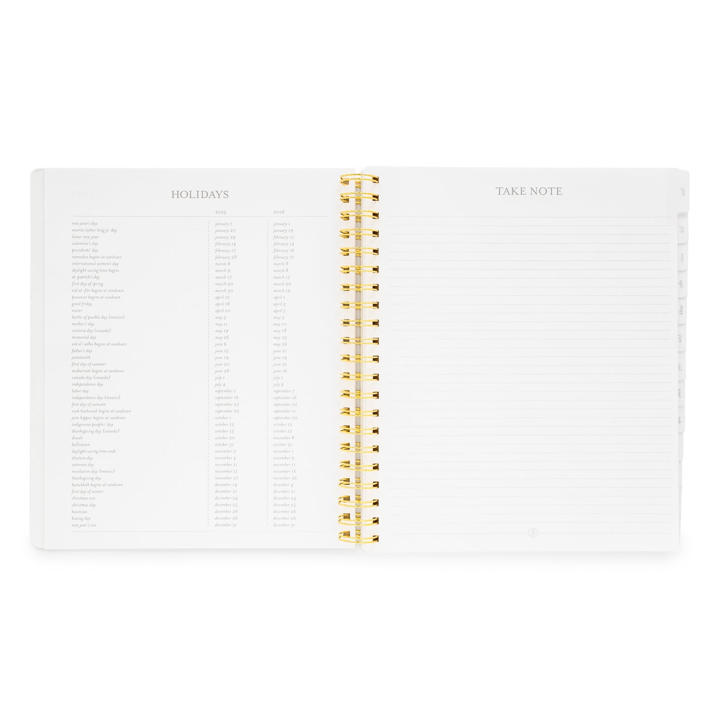 Holidays + Take Notes Section of Large Weekly Planner